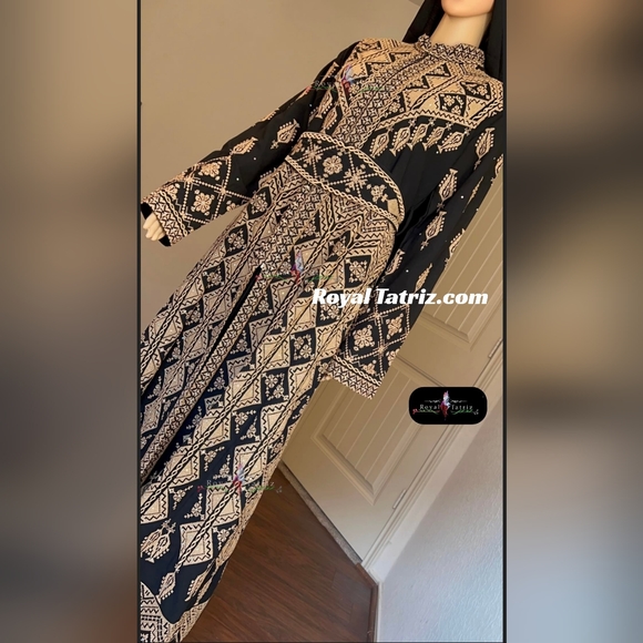Kaftan black/Tahini fully embroidery thoub. - Picture 2 of 5